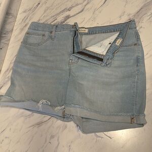 High-Rise Mid-Length Denim Shorts in Adeline Wash